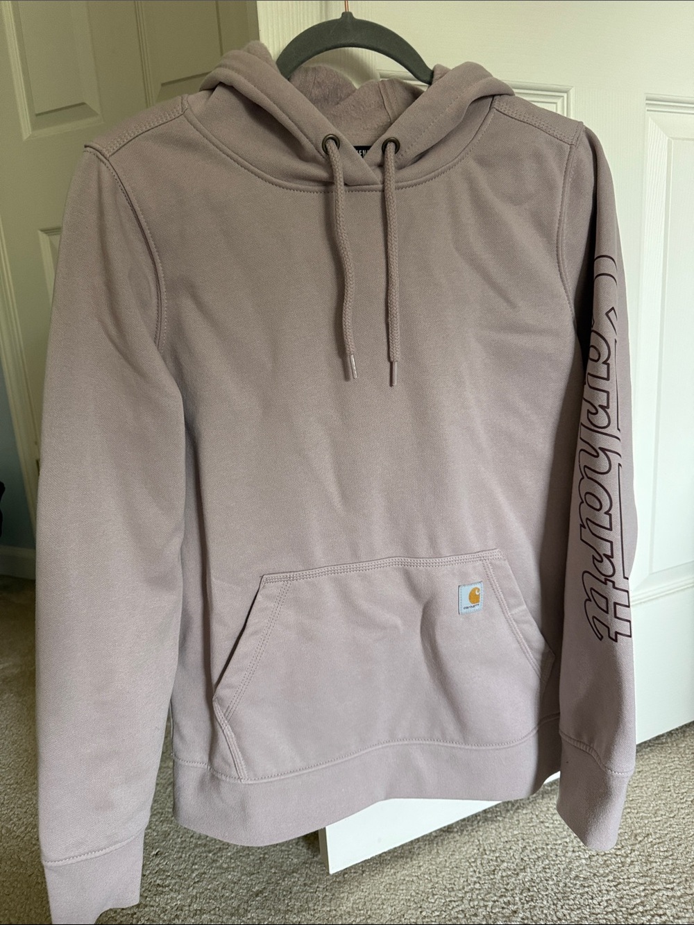 Carhartt Mauve/Pink Women’s Pullover Hoodie with Sleeve Script